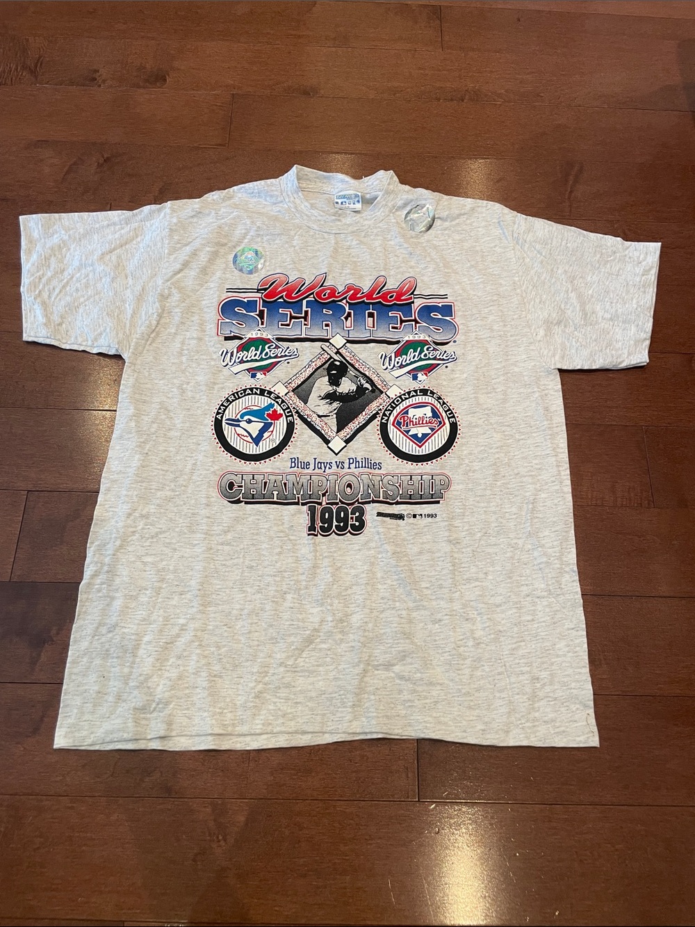 NEW 1993 World Series Blue Jays vs Phillies Gray Graphic T-Shirt